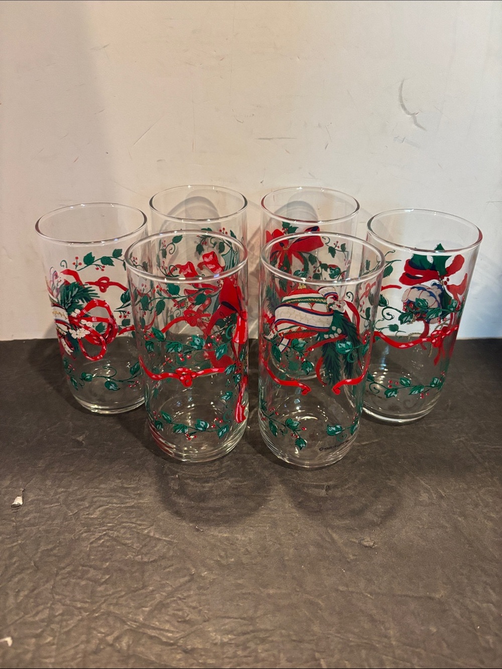 Libbey House Of Lloyd Christmas Ornament Holly Glasses Tumblers Set of 6